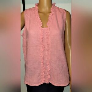 Liz Claiborne Sleeveless V-Neck Cotton Gauze Blouse